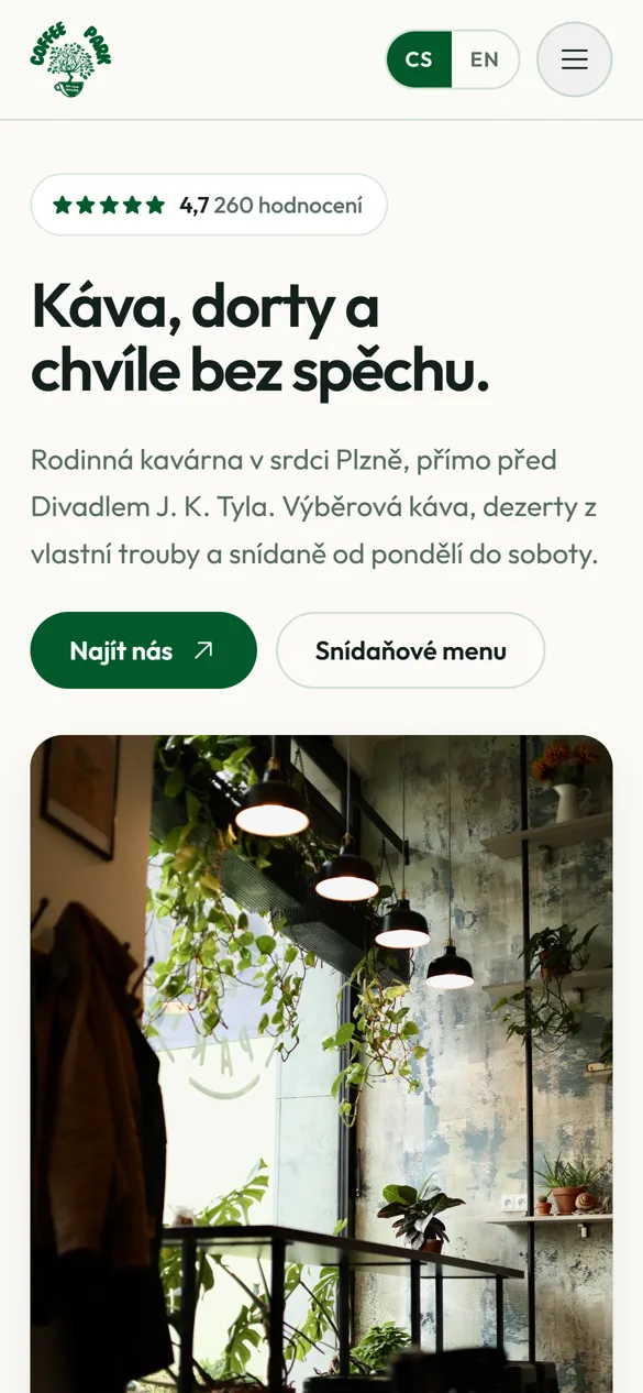 The Coffee Park website on a phone